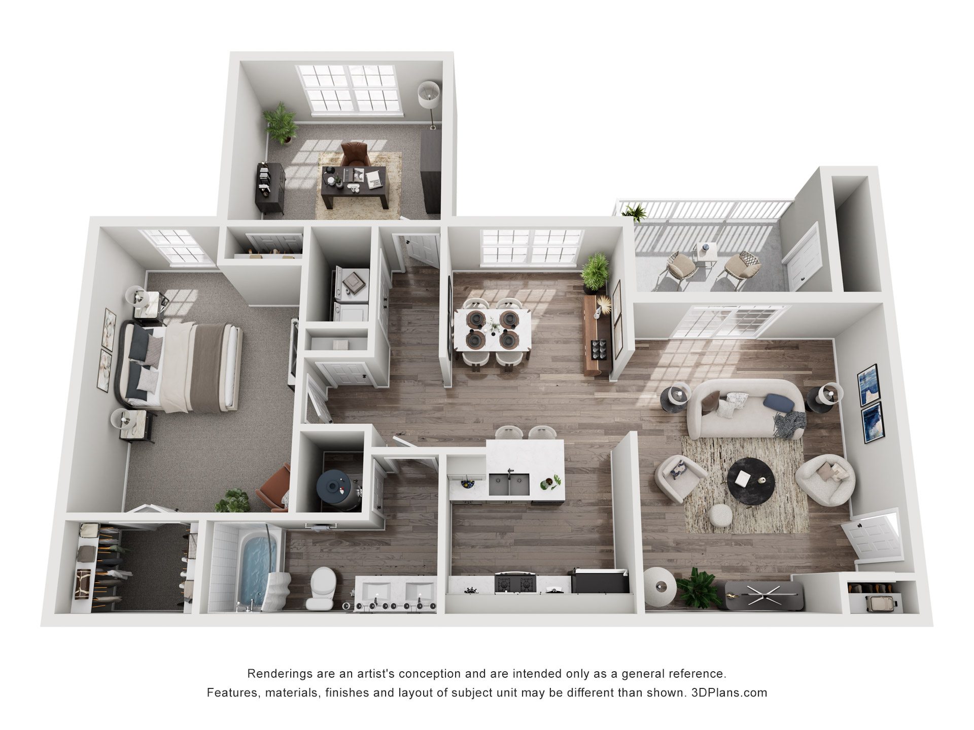 Floor plan for 2 beds, 1 bath, 993 sqft